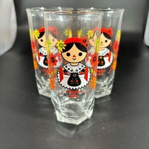 (3) CRISA‎ MOLE “Veracruz”  Maria’s Mexico Drinking Juice Glasses VINTAGE